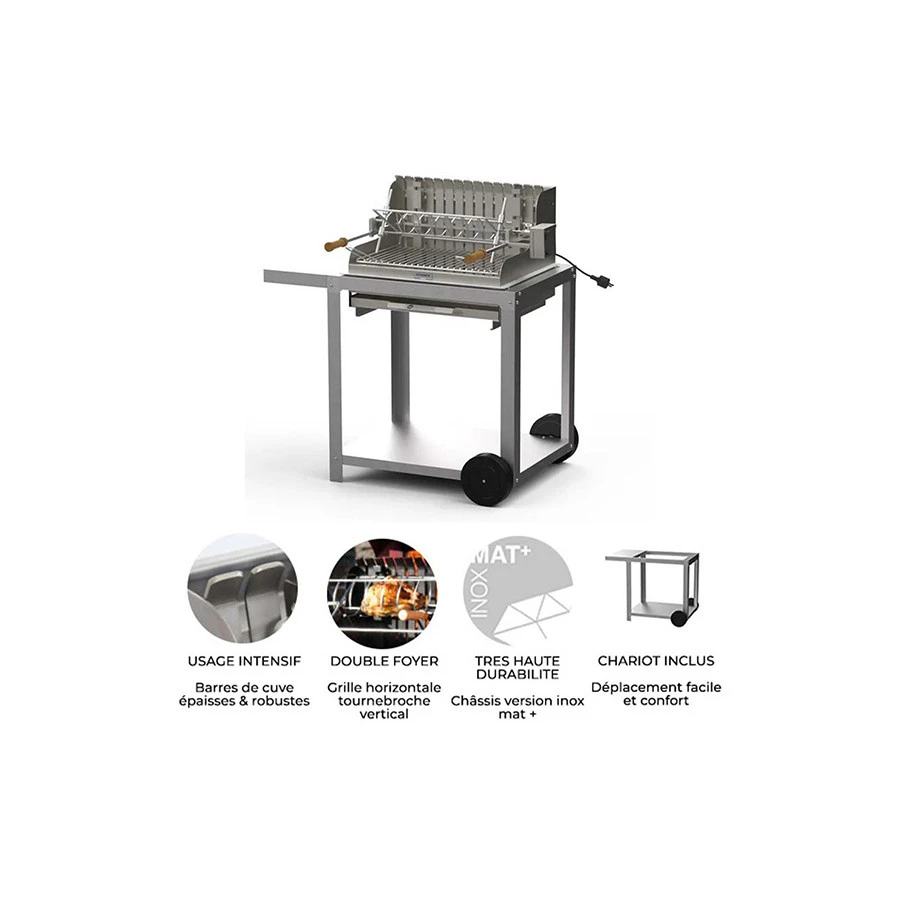 Barbecue Charbon Mendy Inox Marin + Chariot Inox + Tournebroche - Le Marquier 5 Barbecue Charbon Mendy Inox Marin + Chariot Inox + Tournebroche - Le Marquier – Image 5