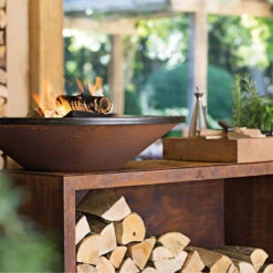 Brasero Plancha OFYR Island 100 En Corten + Plan De Travail Teck -Weber Magasin ofyr island 100 brasero plancha 7430440898821 8