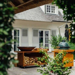 Brasero Plancha Island Corten PRO 100 Bois De Teck + Housse - Ofyr -Weber Magasin ofyr island pro 100 teck 2020000022121 4