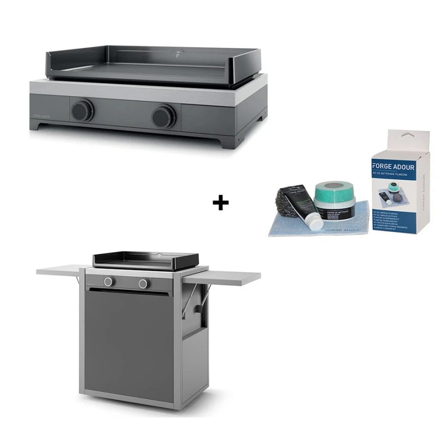 PACK Combo Plancha Gaz Modern 60 Acier Gris / Noir + Chariot + Kit De Nettoyage - Forge Adour 1 PACK Combo Plancha Gaz Modern 60 Acier Gris / Noir + Chariot + Kit De Nettoyage - Forge Adour